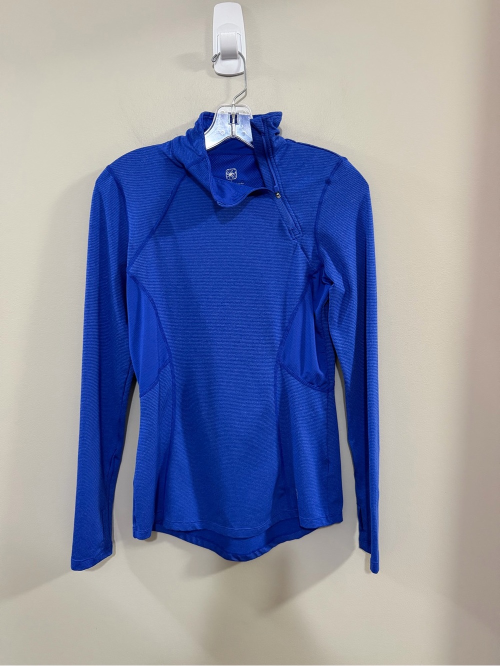 Women's Royal Blue Long-Sleeve Quarter-Zip Asymmetrical Pullover Active Top.